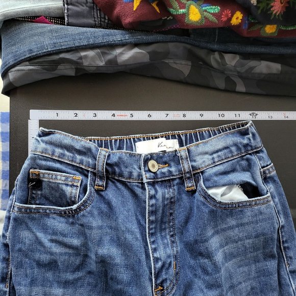 Kancan Womens Raw Hem High RIse Whiskered Distressed Denim Blue Jeans Size 1/24 - Picture 8 of 14